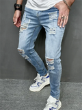 Men's Street Trendy Motorcycle Ripped Skinny Jeans