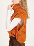 Ladies Stylish Cable Knitting Turtleneck Sleeveless Sweaters