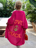 Love & Peace Letter Cardigan Mid-Length Knitted Sweater for Lady