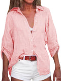 Macaron Color Rolled Up Sleeve Casual Shirt for Women