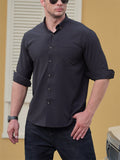 Simple Turn-Down Collar Button Up Long Sleeve Shirt for Men