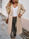 Ladies Autumn Elegant Lapel Flap Pocket Woollen Coat