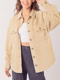 Women's Winter Striped Texture Lapel Chest Pocket Corduroy Coat