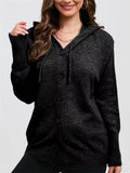 Women's Solid Single-breasted Drawstring Hooded Knitted Sweater