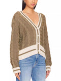 Knitted V Neck Contrast Color Button Leisure Sweater for Women