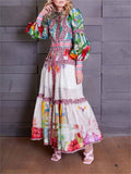 Retro Chic Niche Colorful Plant Print Female Dresses