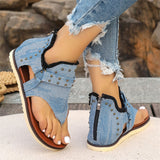 Retro Rivet Decoration Open Toe Flat Roman Sandals for Women