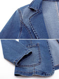 Women's Casual Lapel One Button Blue Denim Coat