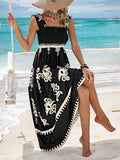 Bohemian Print Flowy Sleeveless Bustier Dress for Lady