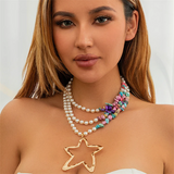 Women's Bohemian Big Star Pendant Imitation Pearl Stone Necklace