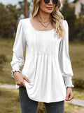 Scoop Neck Pleated Lantern Sleeve Slim Fit Shirt for Women