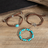 3Pcs/Set Women's Bohemian Style Blue Natural Stone Beaded Bracelets