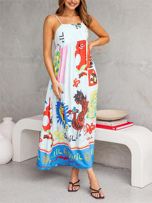 Lovely Cartoon Printed Women's Back Tie-up Dress