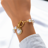 Female Modish Imitation Pearl OT Buckle Heart Bracelets