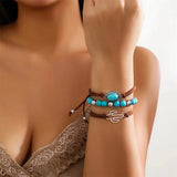 3Pcs/Set Women's Bohemian Style Blue Natural Stone Beaded Bracelets