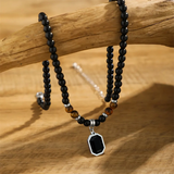 Special Black Tiger Stone Pendant Unisex Bead Necklace