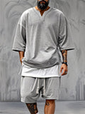 V-neck Fake-two-piece T-shirt Shorts Men's Trendy Set