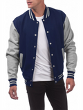 Men's Color Matching Button Up Letterman Jackets