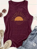 Sunrise Scene Print Women's Sleeveless Vest T-shirts