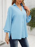 Fashion V Neck Lantern Sleeve Cozy Chiffon Shirt for Women