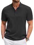 Simple Retro Striped Texture Short Sleeve Henley Shirt for Men