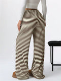 Women's Comfort Elastic Waist Striped Casual Straight Leg Pants