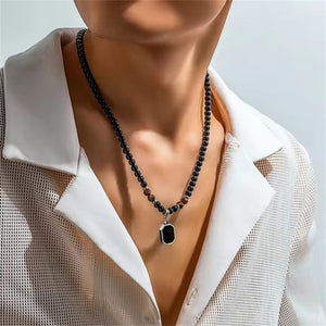 Special Black Tiger Stone Pendant Unisex Bead Necklace