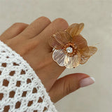 Hollow Petal Rhinestone Flower French Rings for Lady