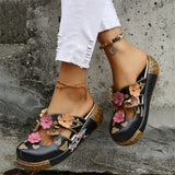 Handmade Flowers Butterfly Print Wedge Heel Beach Sandals for Women