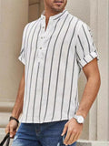 Men's Vertical Stripe Stand Collar Short Sleeve Shirt for Holiday