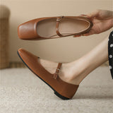 Ladies Square Toe Elegant Retro Mary Jane Flat Loafers