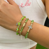 3pcs/Set Jesus Rhinestone Cross Palm Green Evil Eyes Bracelets