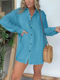 Female Long Sleeve Shirt High-Rise Shorts Wrinkled Set