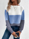 Female Color Contrast Patchwork Round Neck Pullover Sweater