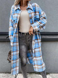 Women's Leisure Candy Color Lapel Extended Plaid Shirt