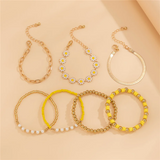 Fashion 7pcs/Set Daisy Imitation Pearl Snake Chain Bracelets