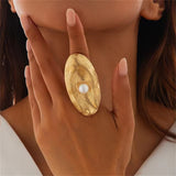 Exaggerated Metal Mushroom Umbrella Pearl Rings for Lady