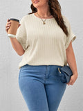 Leisure Plus Size Round Neck Striped Texture Shirt for Women