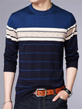 Male Casual Striped Round Neck Knitting Sweater