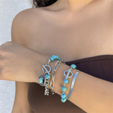 Couple 4pcs/Set OT Buckle Turquoise Stone Charm Bracelets