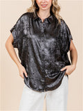 Single-breasted Batwing Sleeve Shinny Blouses for Ladies