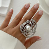 Fashion Intertwined Metal Imitation Pearl Rings for Lady