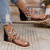 Skull & Flower & Leopard Print Back Zipper Beach Sandals for Women