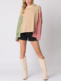 Multicolor Stripes Irregular Long Sleeve T-shirts for Women