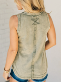 Ladies Distressed Durable Henley Tank Top T-shirt