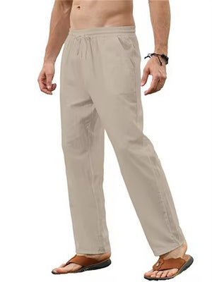 Men's Cotton Linen Elastic Waist Casual Straight-Leg Pants