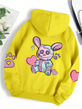 Cute Pink Heart Rabbit Printed Harajuku Hoodies for Women