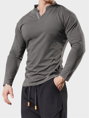 Men's Running Training Sweat-wicking Knitted Cotton V-Neck Shirt
