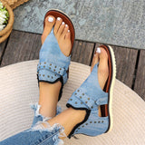 Retro Rivet Decoration Open Toe Flat Roman Sandals for Women