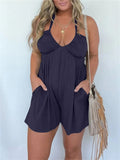 Beach Holiday Sleeveless Loose Strappy Rompers for Women